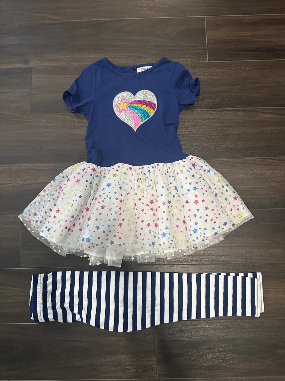 Counting Daisies Rainbow Heart Tulle Dress and Leggings - 5T